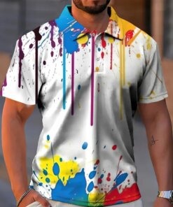 Man Summer Polo Shirts 3d Graffiti Printed Lapel Shirts Everyday Men’s Casual Button Tops Oversized Slim Male Golf Clothing 5XL