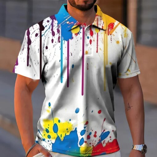 Buy Man Summer Polo Shirts 3d Graffiti Printed Lapel Shirts Everyday Men's Casual Button Tops Oversized Slim Male Golf Clothing 5XL online shopping cheap
