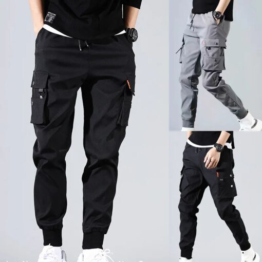 Buy Men Cargo Trousers Spring Summer Joggers Harajuku Pants Sprots Muti Pocket Pants Male Tactical Overalls Tracksuit Clothing online shopping cheap