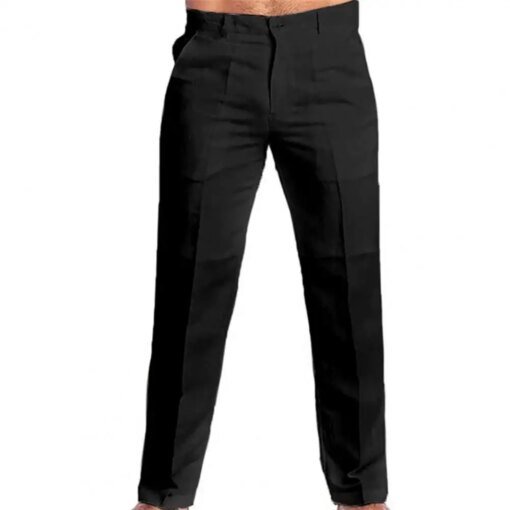 Buy Men Cotton Linen Pants Stylish Men's Mid-rise Solid Color Slim Fit Trousers with Zipper Fly Button Closure Multiple for Leisure online shopping cheap