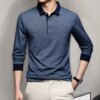 Buy Men Fashion Long Sleeve Solid Casual Polo Shirts Spring Autumn Loose Streetwear Male Clothes Lapel Plaid Business Office Tops online shopping cheap