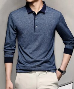 Men Fashion Long Sleeve Solid Casual Polo Shirts Spring Autumn Loose Streetwear Male Clothes Lapel Plaid Business Office Tops