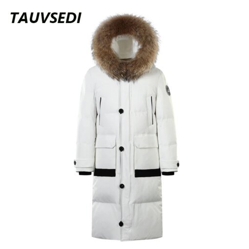 Buy Men High Quality Long Down Jacket Winter Warm Thick Windproof Casual Puffer Men Waterproof Hooded Fur Collar Padded Parkas Male online shopping cheap