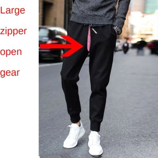 Buy Men Invisible Zipper Open Crotch Black Pants Sports Casual Plus Size Loose Trousers online shopping cheap