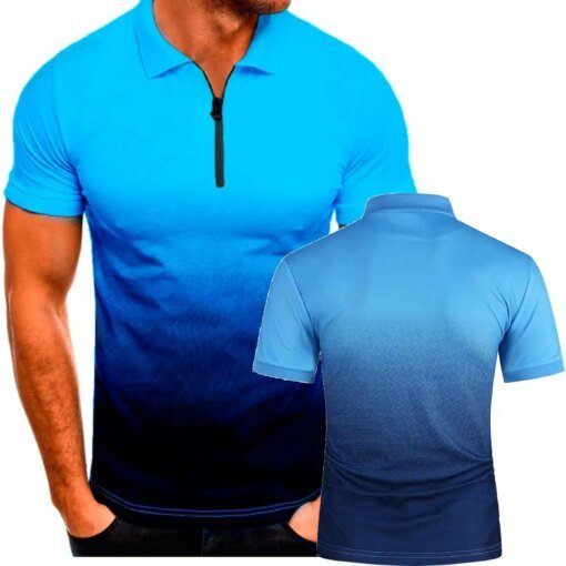 Buy Men Lapel Gradient Color Polo Men Shirt Short Sleeve Polo Shirt Contrast Color Polo Tee Plus Men Casual Fashion Tops Size S-5XL online shopping cheap