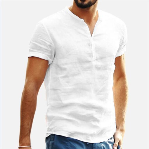 Buy Men Linen Shirts Short Sleeve Breathable Men's Baggy Casual Shirts Slim Fit Solid Cotton Shirts Mens Pullover Tops Blouse online shopping cheap