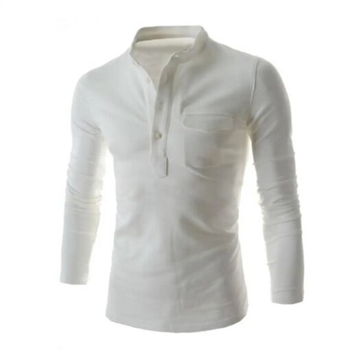 Buy Men Polo Shirts Long Sleeve Stand Collar Buttons Shirt Bottoming Top Streetwear online shopping cheap