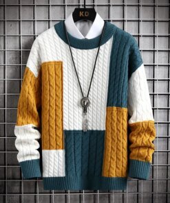 Men Pullover Sweaters Shirts Harajuku Mens Knitted Sweater Autumn Winter Tops Men Casual Clothes Crewneck Chunky Knit Cardigan