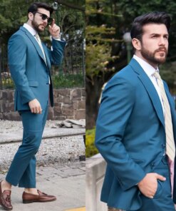 Men Suit Dark BlueTailor-Made Plaid 2 Pieces Single Breasted Blazer Pants Fashion Work Wear Formal Causal Daily Party Tailored