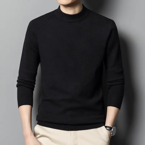 Buy Men Sweater Half-turtleneck Slim Fit Long Sleeved Warm HighEnd Casual Knitting Base Shirt Autumn Winter New Trend Fashion online shopping cheap