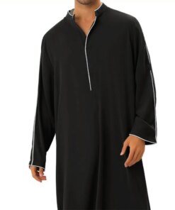 Men V Neck Long Sleeve Maxi Dress Full Length Casual Kaftan Robe Muslim Gown Loose Long Sleeve Vintage Arab Ethnic Islamic Dress