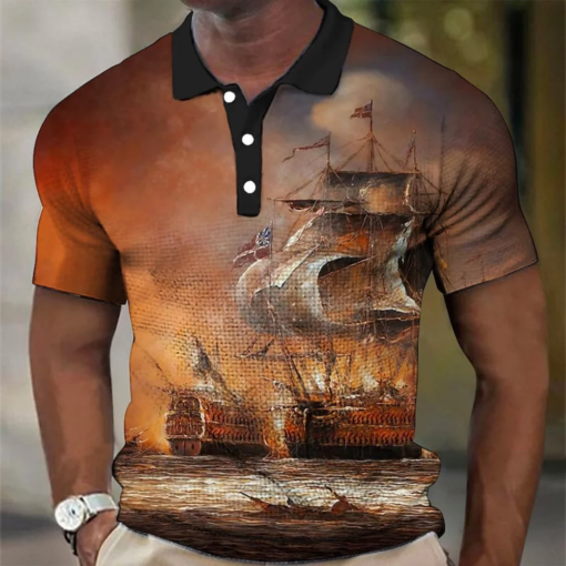 Buy Men'S Polo Shirt 3d Pirate Ship Print Blouse Casual Short Sleeve Summer Mesh Tops New Quick Dry Clothing Oversized 5xl T Shirt online shopping cheap