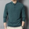Buy Men's Autumn Long-Sleeved Wool Blend Solid Color Polo Pullover Sweater with Lapel