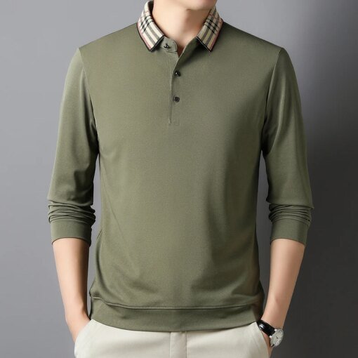 Buy Men's Casual Plaid Collar Polo Long Sleeve Plaid Polo Shirt Business Daily Men's Top online shopping cheap