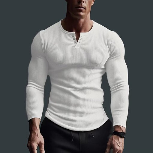 Buy Men's Casual Waffle Fitness Muscle T-Shirt Long Sleeve Solid Color Button V Neck Basic Breathable Tops Tees T Shirts Clothing online shopping cheap
