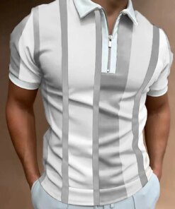 Men’s Collar Polo Shirt Golf Shirt Quarter Zip Polo Striped Turndown Print Daily Short Sleeve Zipper Print Clothes Fashion