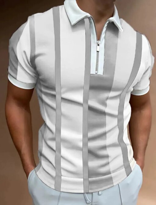 Buy Men's Collar Polo Shirt Golf Shirt Quarter Zip Polo Striped Turndown Print Daily Short Sleeve Zipper Print Clothes Fashion online shopping cheap