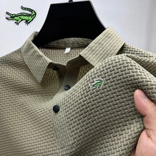 Buy Men's Embroidery Brand Knitted Plaid Polo Shirt Spring/Summer High End Fashion Casual Ice Cool Breathable Top Short Sleeve T-shi online shopping cheap