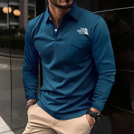 Buy Men's High Quality Cool Knit Polo Shirt Spring And Autumn Winter Leisure Polo Lapel Breathable Button Top Long Sleeve T-shirt online shopping cheap