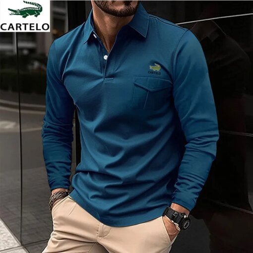 Buy Men's New casual Autumn Long sleeve Polo shirt Men's button down T-shirt Men's top Street Golf clothing Men's clothing 2022 online shopping cheap
