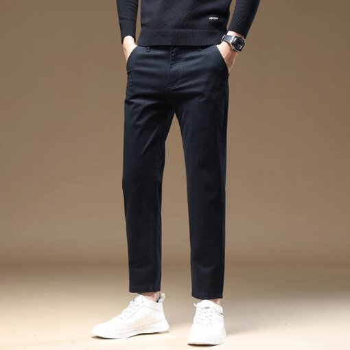 Buy Mens Pants Cotton Casual Stretch male trousers man long Straight High Quality 4 colors Plus size pant suit 42 44 46 CY9114 online shopping cheap