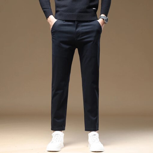 Buy Mens Pants Cotton Casual Stretch male trousers man long Straight High Quality 4 colors Plus size pant suit 42 44 46 CY9116 online shopping cheap