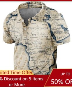 Men’s Polo Shirt Golf Shirt Map Graphic Prints Vintage Turndown Outdoor Street Short Sleeves Apparel Designer Soft