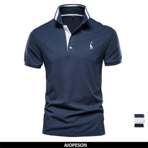 Buy Men's Polos Authentic Summer Iopson Cotton Giraffe Embroidered Short Sleeve Polo Shirt High Quality Brand Design Men's Clothing online shopping cheap