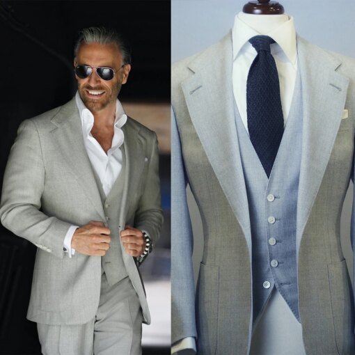 Buy Men's Suit 3 Pieces Blazer Vest Pants Peaked Lapel Formal Tuxedo Wedding Groom Slim Formal Work Wear Tailored Costume Homme online shopping cheap