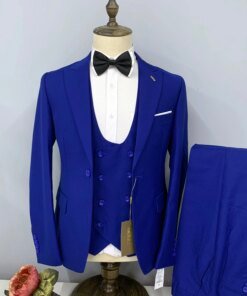 Men’s Suits 3 Pcs Set Jacket Pants Vest 2023 New Popular Royal Blue Formal Wedding Slim Fit High End Linen Groom Tuxedo