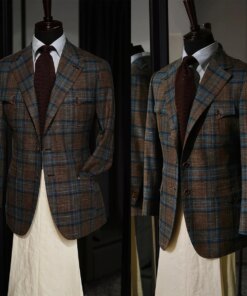 Modern Men’s Suit 2 Pieces Blazer White Pants Single Breasted Peaked Lapel Plaid Business Work Wear Wedding Groom Costume Homme