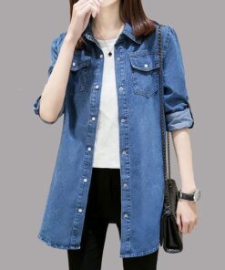 New 2023 Casual Fashionable Denim Shirts Jean Pockets Korean Style Minimalist Autumn Winter Women’s Blouses Lady Tops D293