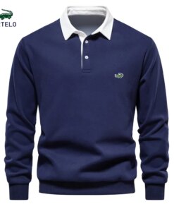 New Autumn Fashion Embroidery Design Polo Neck Sweatshirts for Men Casual and Social Wear Quality Cotton Mens Sweatshirts