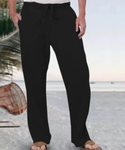 New Cotton Linen Pants Men Summer Autumn Casual Loose Sweatpants Solid Color Linen Trousers Fitness Pants For Men