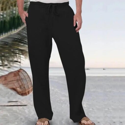 Buy New Cotton Linen Pants Men Summer Autumn Casual Loose Sweatpants Solid Color Linen Trousers Fitness Pants For Men online shopping cheap