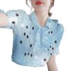 Buy New Female Joker Jacket Middleaged Womens Fashion New Printed Fashion Scarf Collar Mother Bottoming Shirt Ladies Chiffon Shirt online shopping cheap