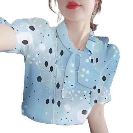 Buy New Female Joker Jacket Middleaged Womens Fashion New Printed Fashion Scarf Collar Mother Bottoming Shirt Ladies Chiffon Shirt online shopping cheap