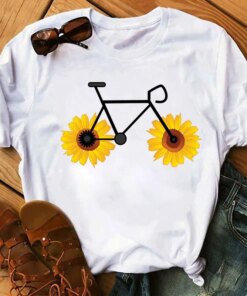 Buy New Flower Bicycle Printed T Shirt Women Fashion Cute Graphic T Shirt Female Casual Short Sleeve Tops Tee Women Tshirt Clothes online shopping cheap