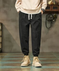 New Men Pants Autumn and Winter Corduroy Casual Loose Solid Color Full Length Baggy Pants American Male Sporty Daily Streetwear