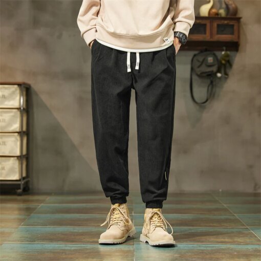 Buy New Men Pants Autumn and Winter Corduroy Casual Loose Solid Color Full Length Baggy Pants American Male Sporty Daily Streetwear online shopping cheap