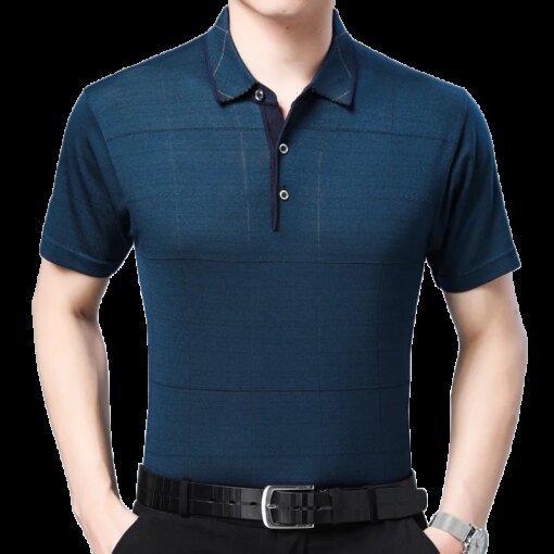 Buy New Men Polo Shirt Casual Shirts Solid Color Short Sleeve Summer Lapel Buttons Top Middle-aged Dating High Quantity Polo online shopping cheap