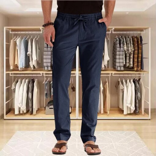 Buy New Men Trousers Casual Pants Men Spring Autumn Solid Color Blending Elastic Waist Straight Pants Business Office Mens Pantalon online shopping cheap