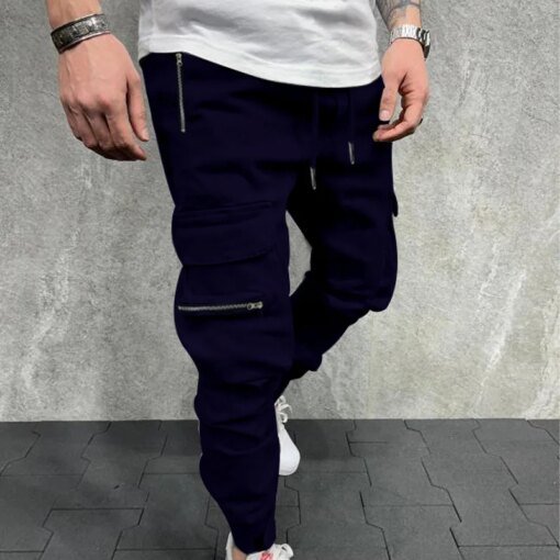 Buy New Spring And Autumn Overalls Men's Trendy Cargo Pants Loose Casual Zipper Ankle-tied Long Pants online shopping cheap