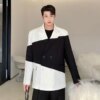Buy New Spring Autumn Men's Suit Academic Style Black white stitching Casual Long Sleeve Loose Cotton Blend Suit Jacket ABB172 online shopping cheap