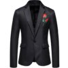 Buy New Style Men's Blazer Sets Solid Color Embroidered rose pattern Lapel Long Sleeve Slim Cotton Blend Blazers Suits ABB73 online shopping cheap