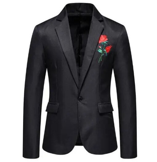 Buy New Style Men's Blazer Sets Solid Color Embroidered rose pattern Lapel Long Sleeve Slim Cotton Blend Blazers Suits ABB73 online shopping cheap