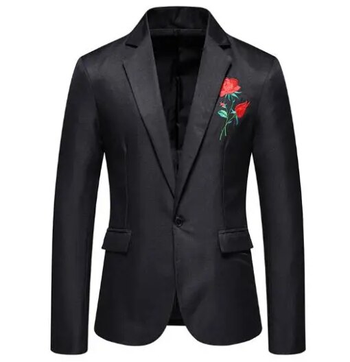 Buy New Style Men's Blazer Sets Solid Color Embroidered rose pattern Lapel Long Sleeve Slim Cotton Blend Blazers Suits ABB73 online shopping cheap