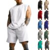 Buy New Summer Sleeveless Sports Suit Men's Casual Thin Top Solid Color Waistcoat Two-piece Suit Men's online shopping cheap
