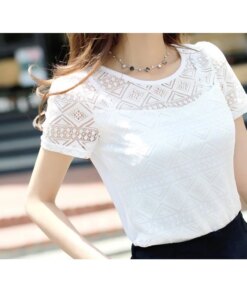 New Women Clothing Chiffon Blouse Lace Crochet Female Korean Shirts Ladies Blusas Tops Shirt White Blouses Slim Fit Tops