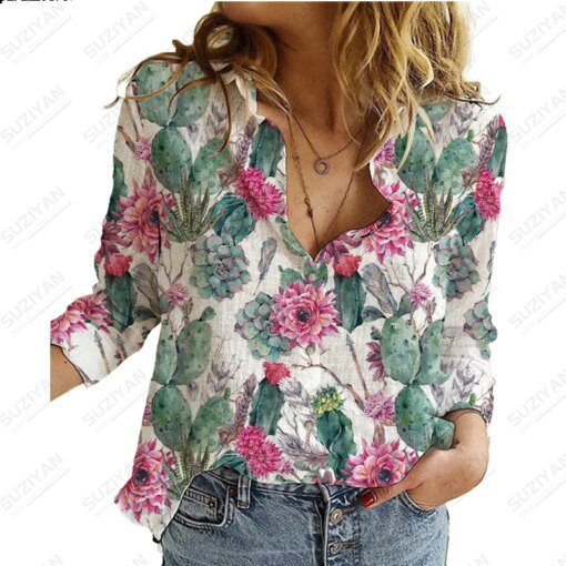 Buy New Women's Short Sleeve Shirt Casual Style Loose Button Cardigan Butterfly Print Polo Neck Shirt Summer Hot Selling Women's Top online shopping cheap